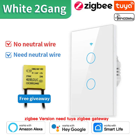 White smart light switch with capacitor.