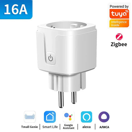 White smart plug with power button.