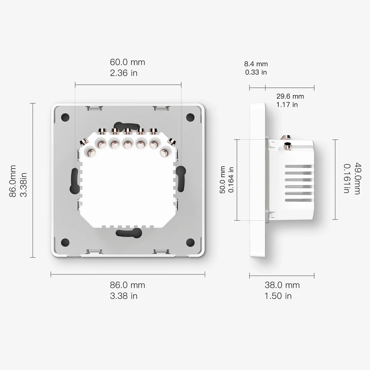 White smart switch dimensions.