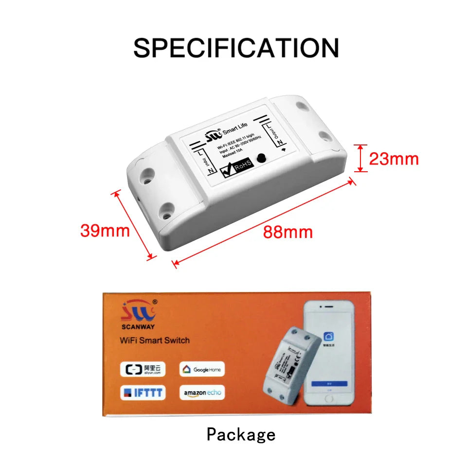 White smart switch with dimensions.