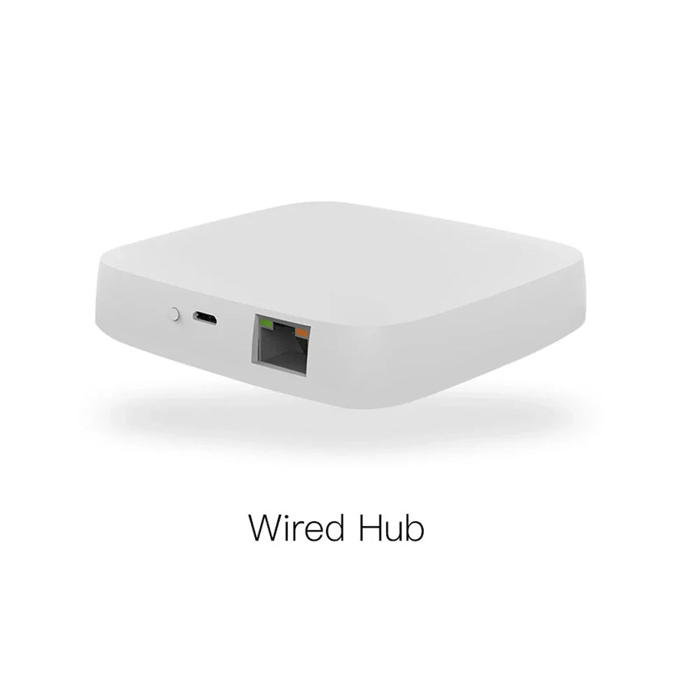 White, square wired hub.