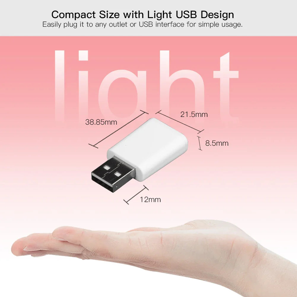 White USB adapter with dimensions.