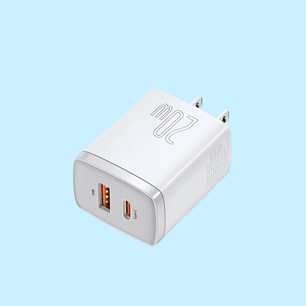 White USB wall charger.