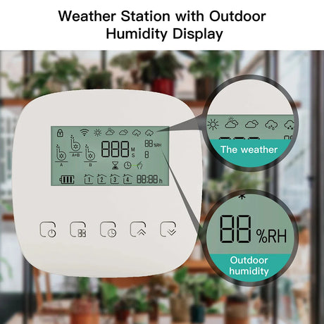 White weather station with humidity display.
