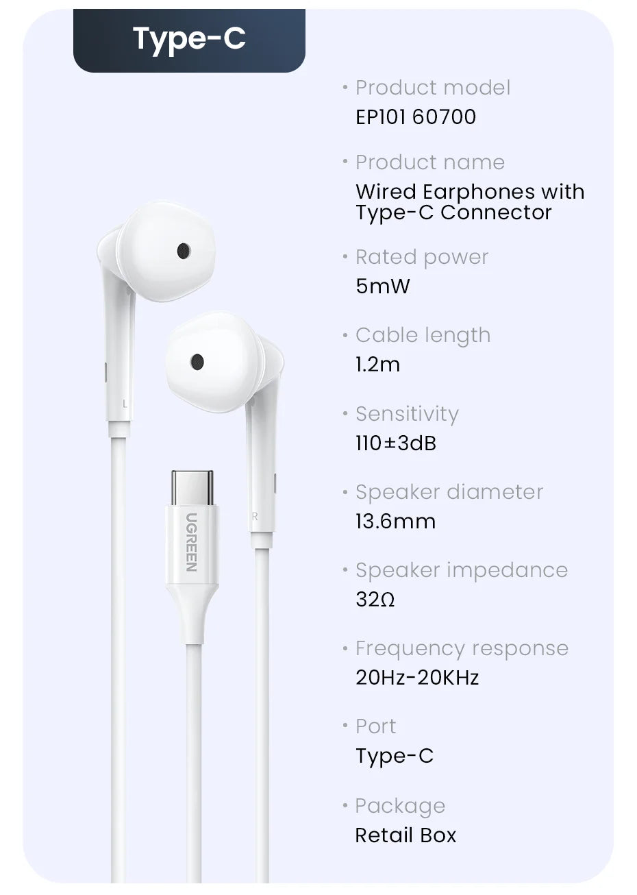 White wired Type-C earphones.