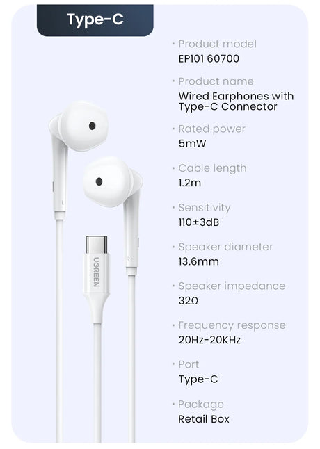 White wired Type-C earphones.