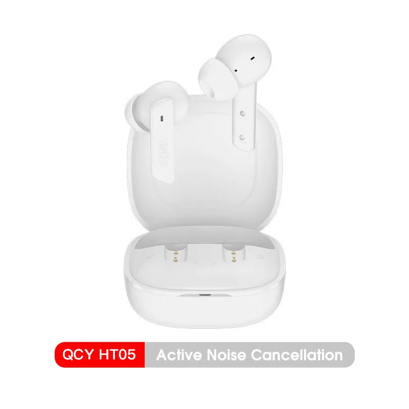 White wireless earbuds in charging case.