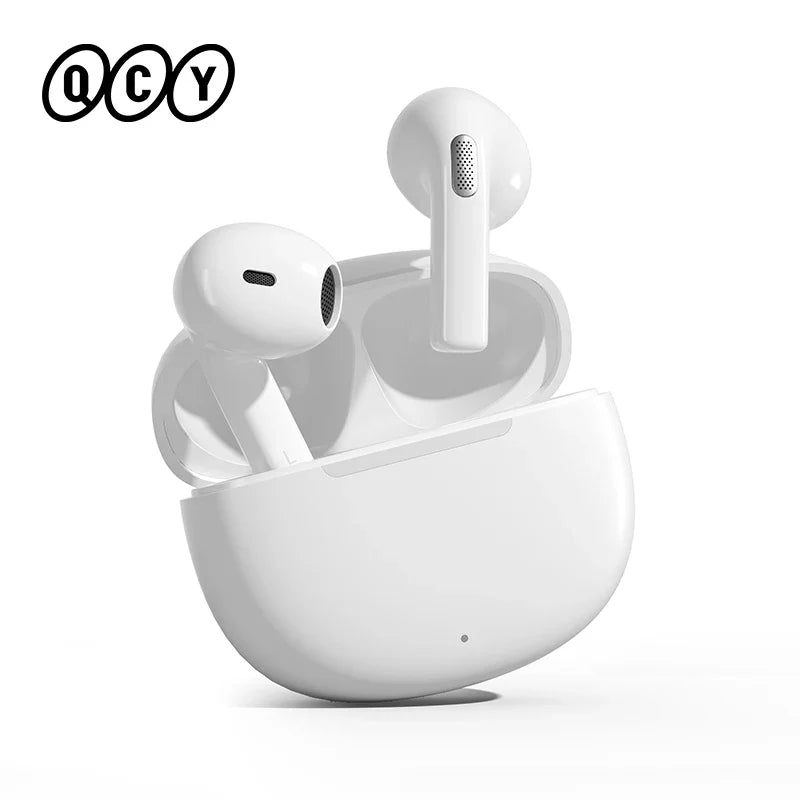 White wireless earbuds in charging case.