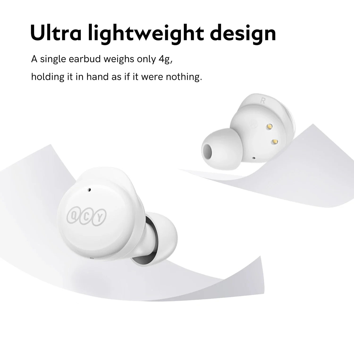 White wireless earbuds.