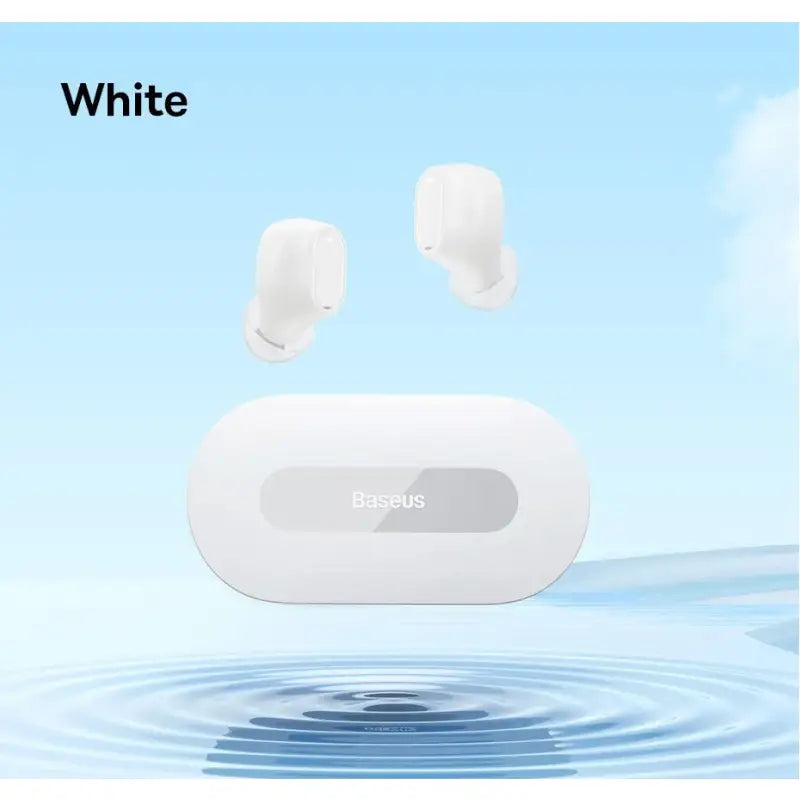 The white wireless earphones are in the water