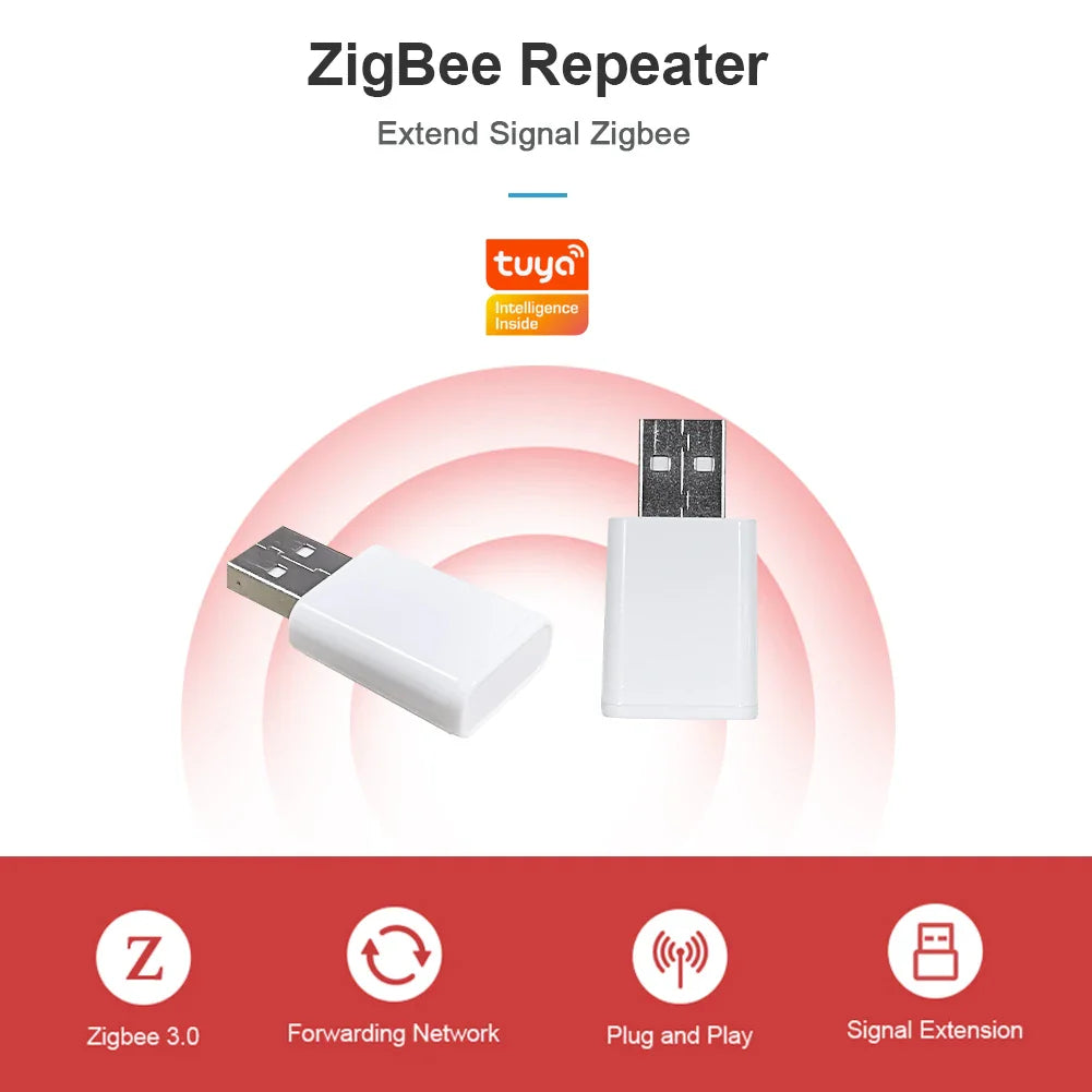 White Zigbee repeater with USB connector.