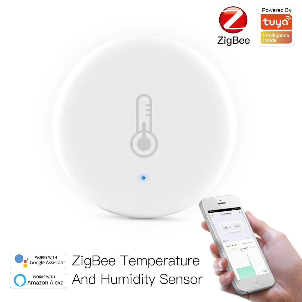 White ZigBee temperature and humidity sensor.