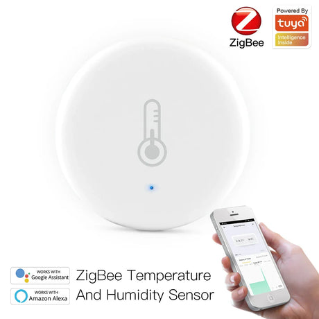 White ZigBee temperature and humidity sensor.