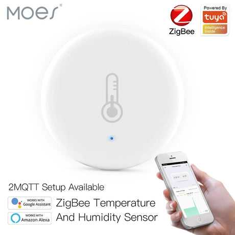 White ZigBee temperature and humidity sensor.