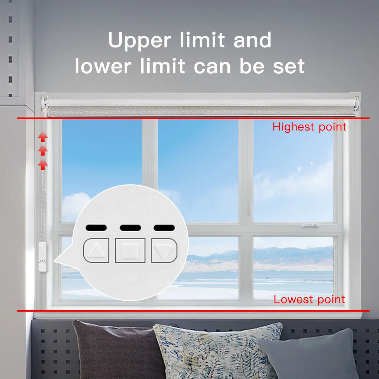 Window blind with adjustable limits.