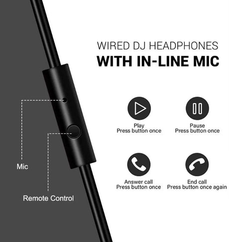 Wired DJ headphones with an in-line microphone and remote control.