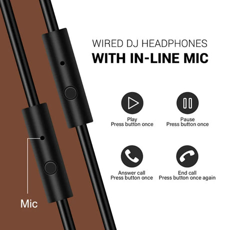 Wired DJ headphones with an in-line microphone and control buttons.