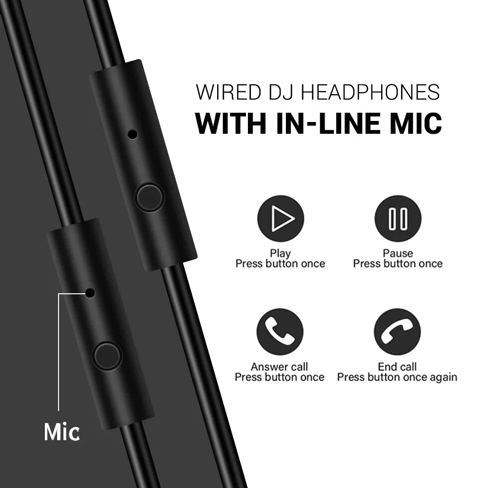 Wired DJ headphones with an in-line microphone and control buttons.