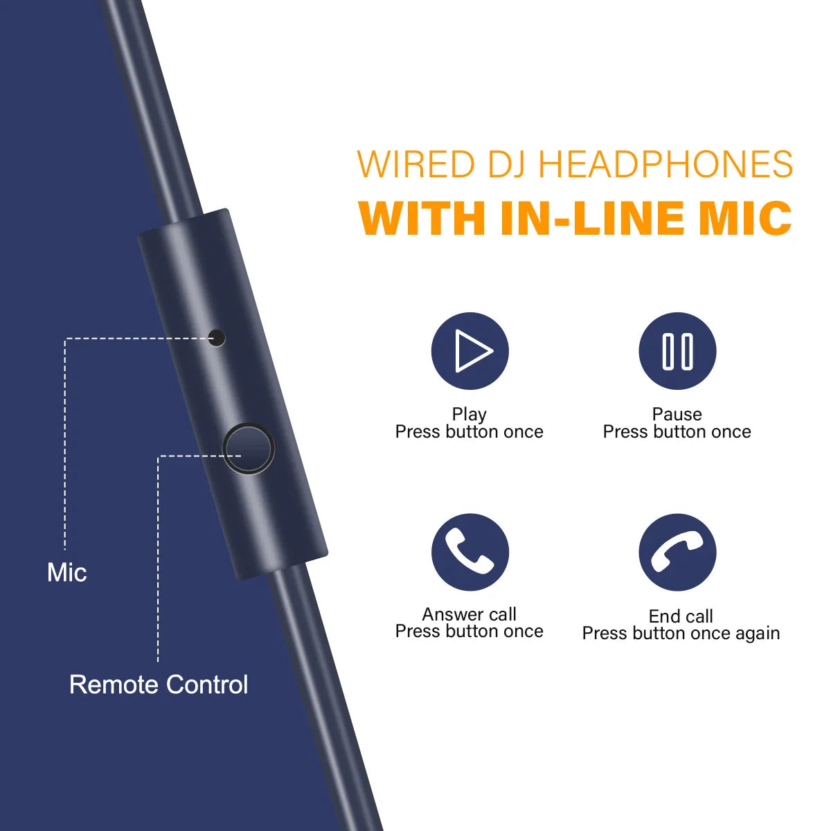 Wired DJ headphones with in-line mic.