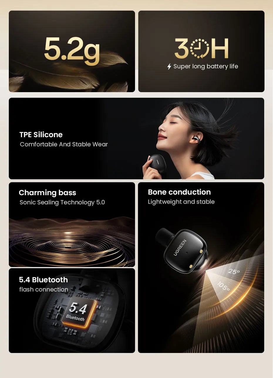 Wireless bone conduction earbuds.