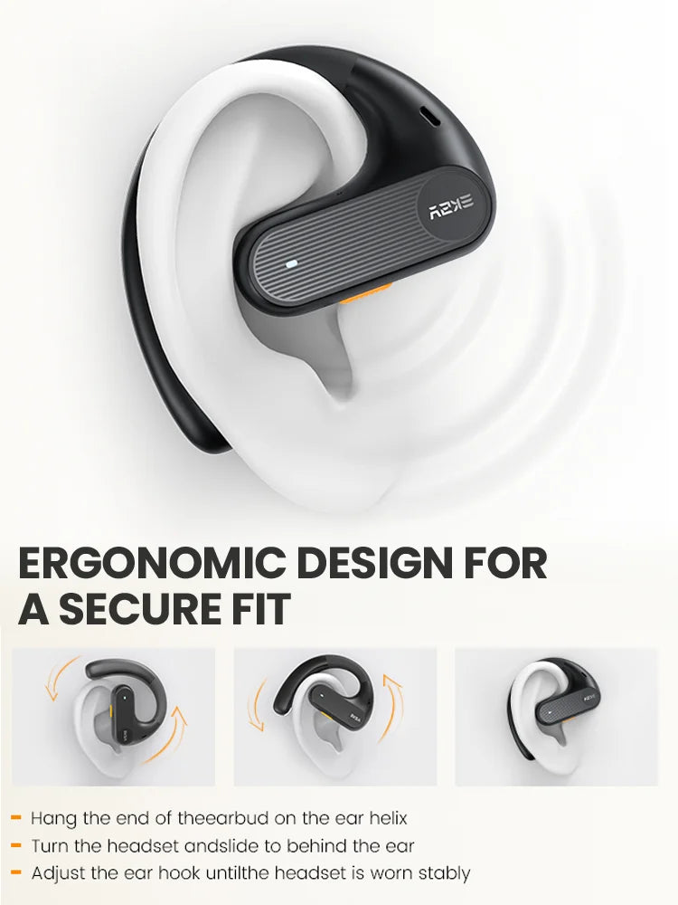 Wireless ear-hook style Bluetooth headset with an ergonomic design.