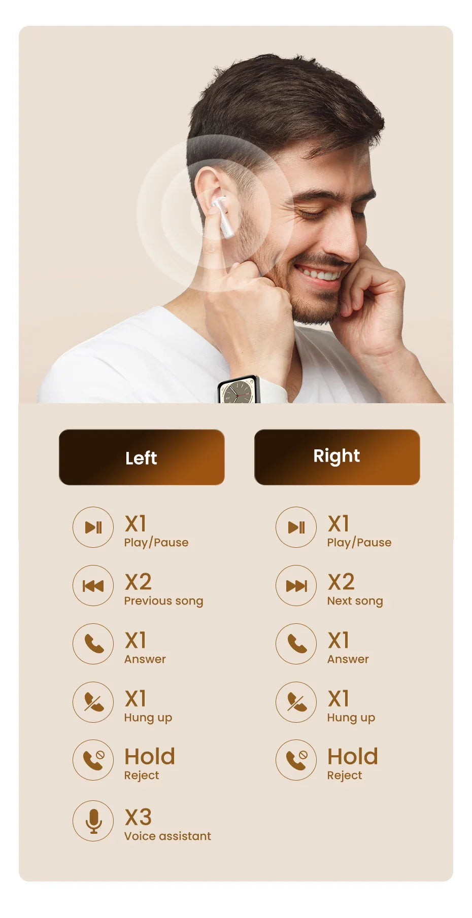 Wireless earbud controls.