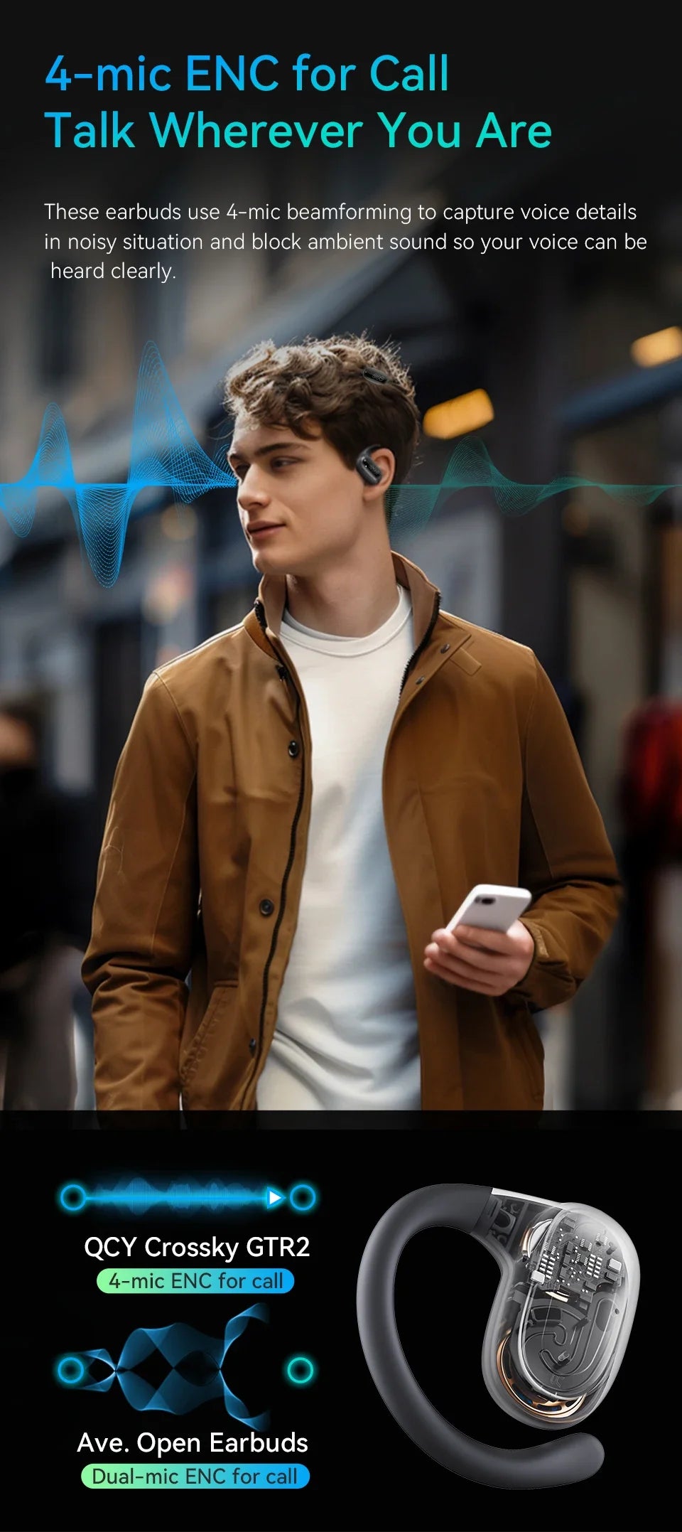 Wireless earbud or earpiece with a curved design.