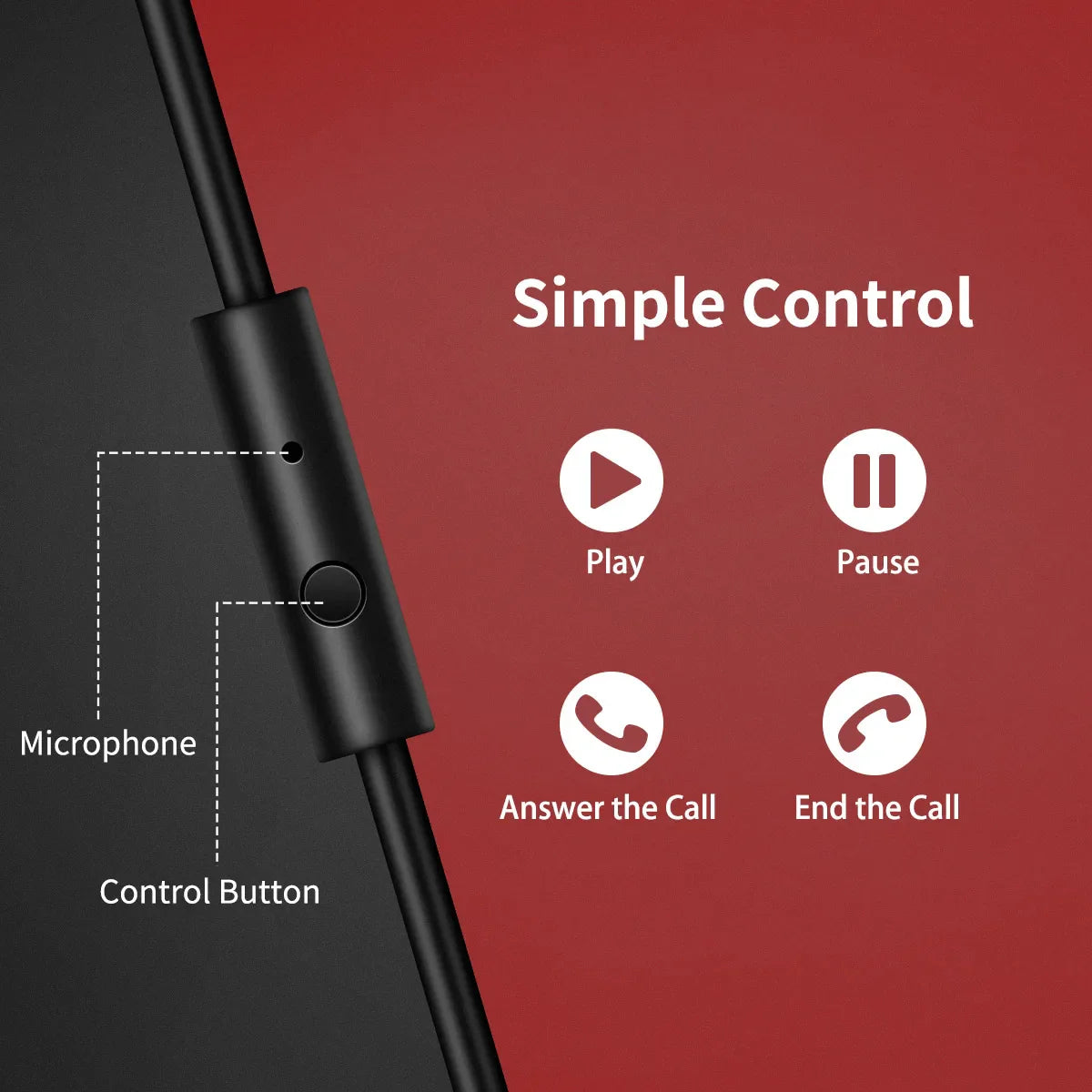 Wireless earbud or headphone control panel with buttons for basic audio and call functions.