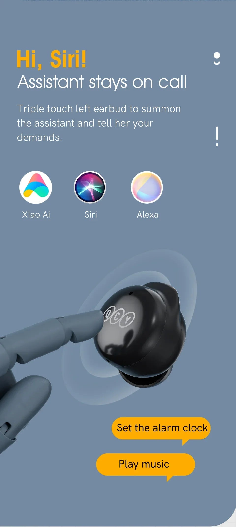 Wireless earbud with touch controls.