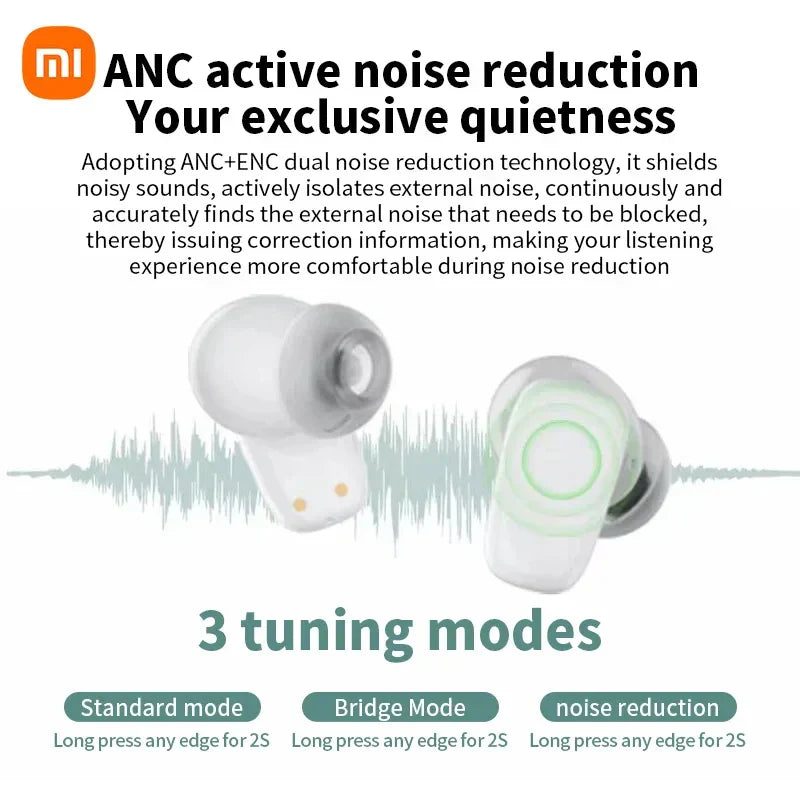 Wireless earbuds with active noise cancellation technology.