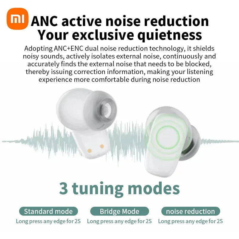 Wireless earbuds with active noise cancellation technology.