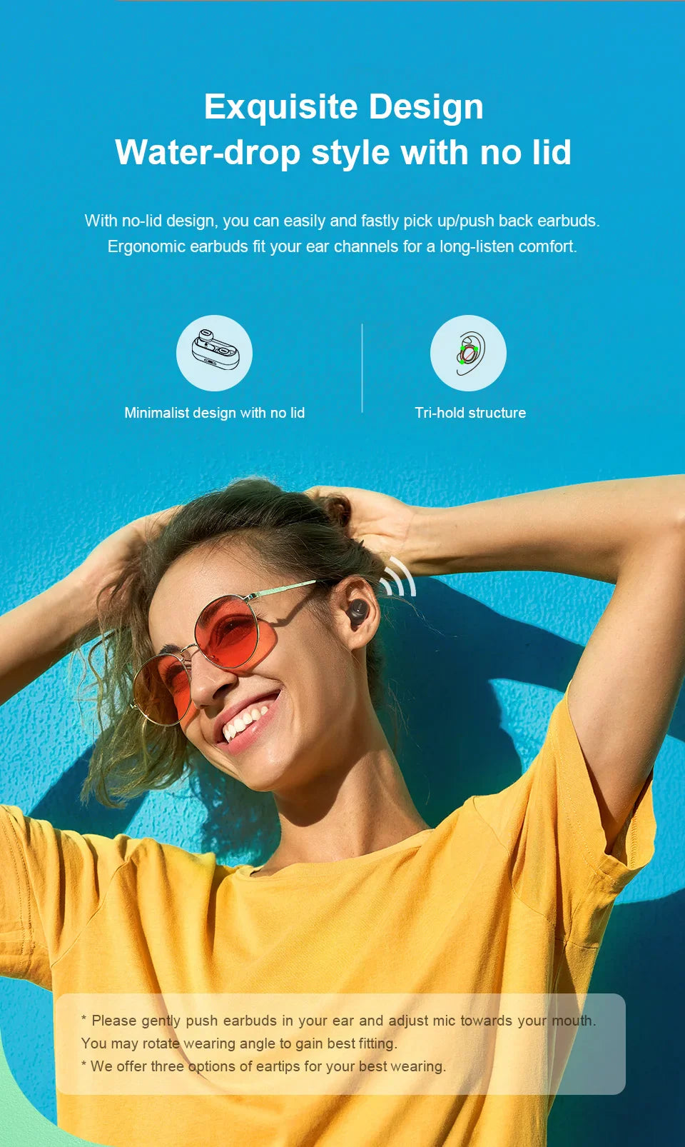 Wireless earbuds advertisement.