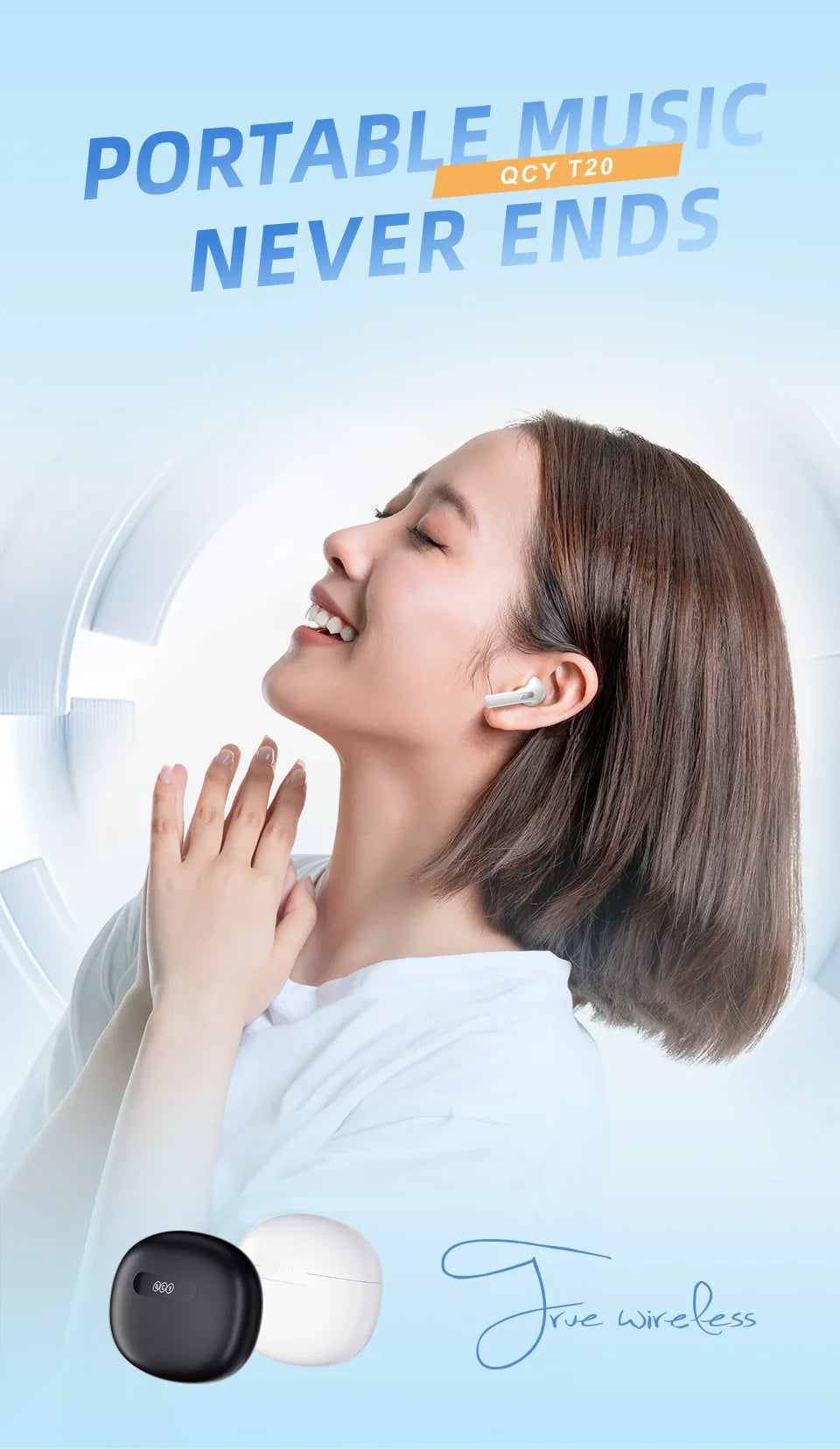 Wireless earbuds advertisement.
