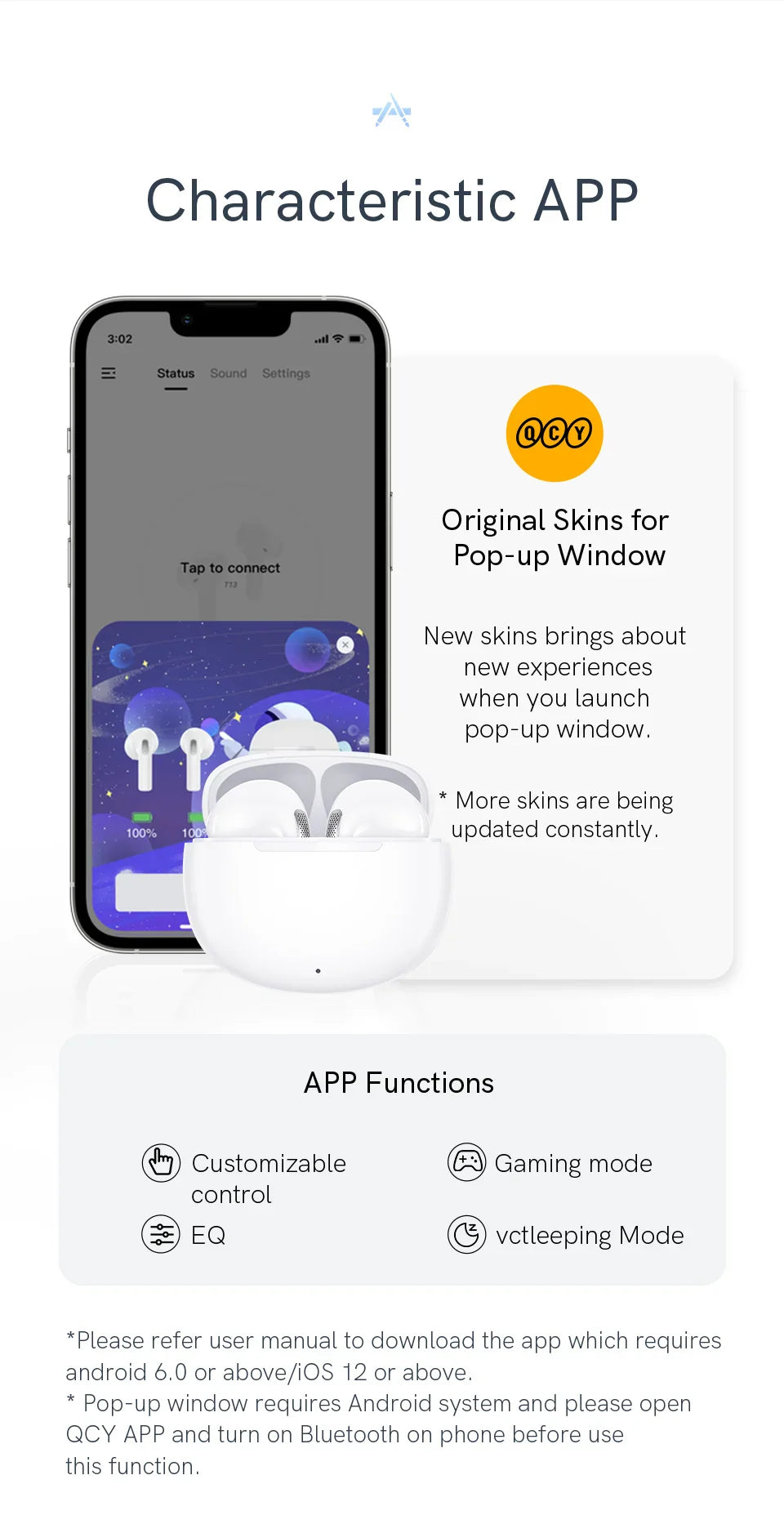 Wireless earbuds with app features.