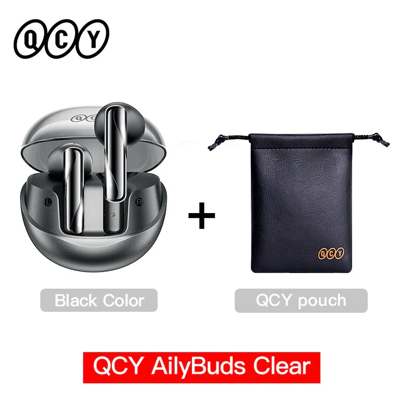 Wireless earbuds with charging case and pouch.