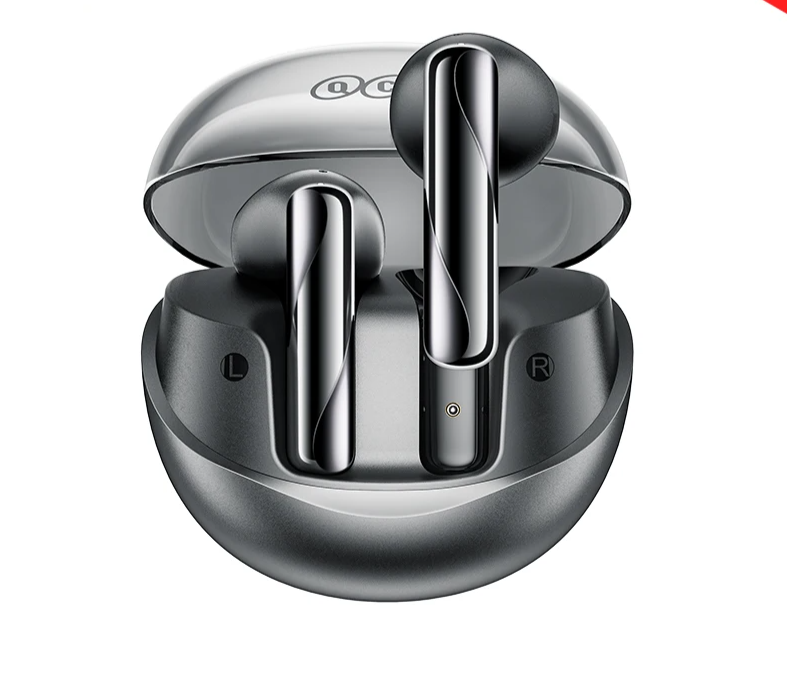 Wireless earbuds in charging case.