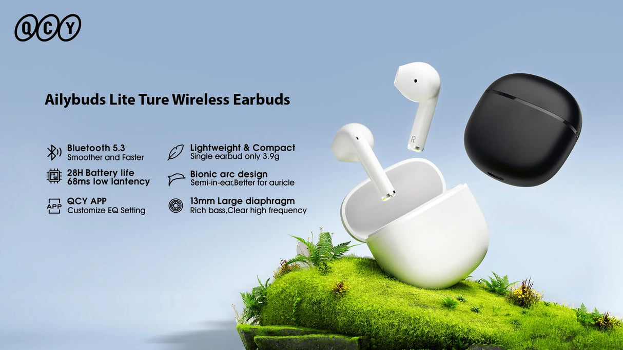 Wireless earbuds with charging case.