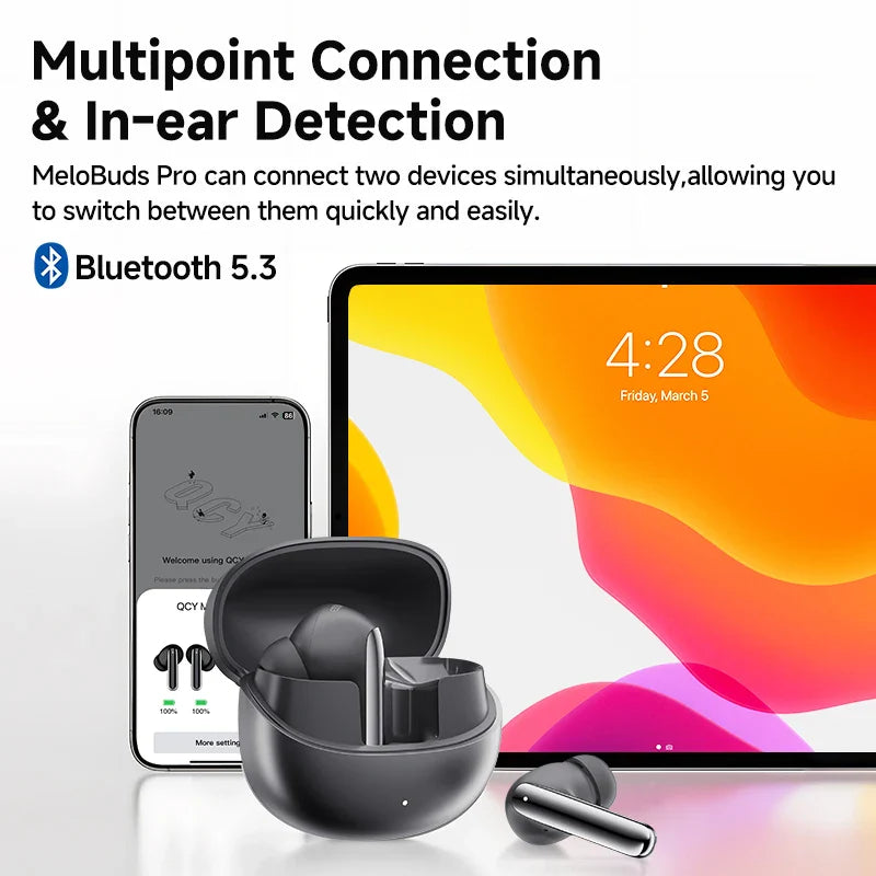 Wireless earbuds with charging case.