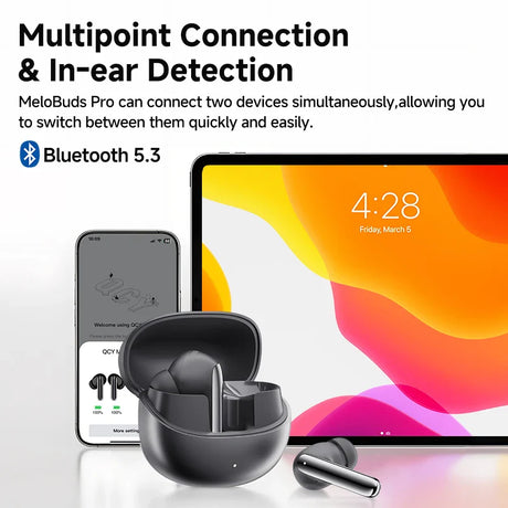 Wireless earbuds with charging case.