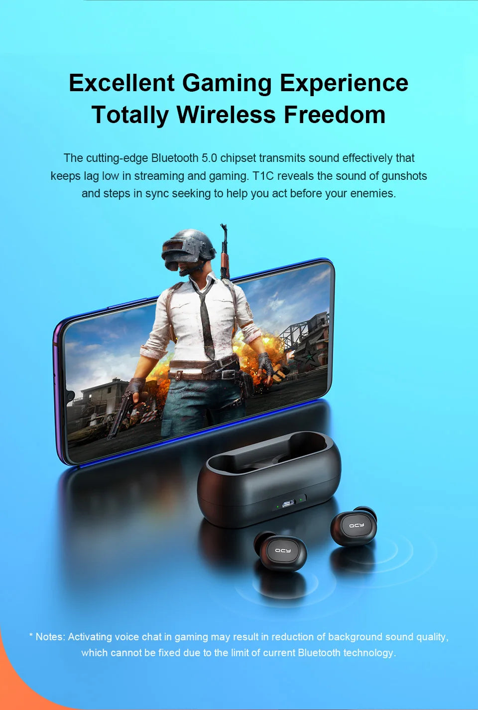 Wireless gaming earbuds with charging case.