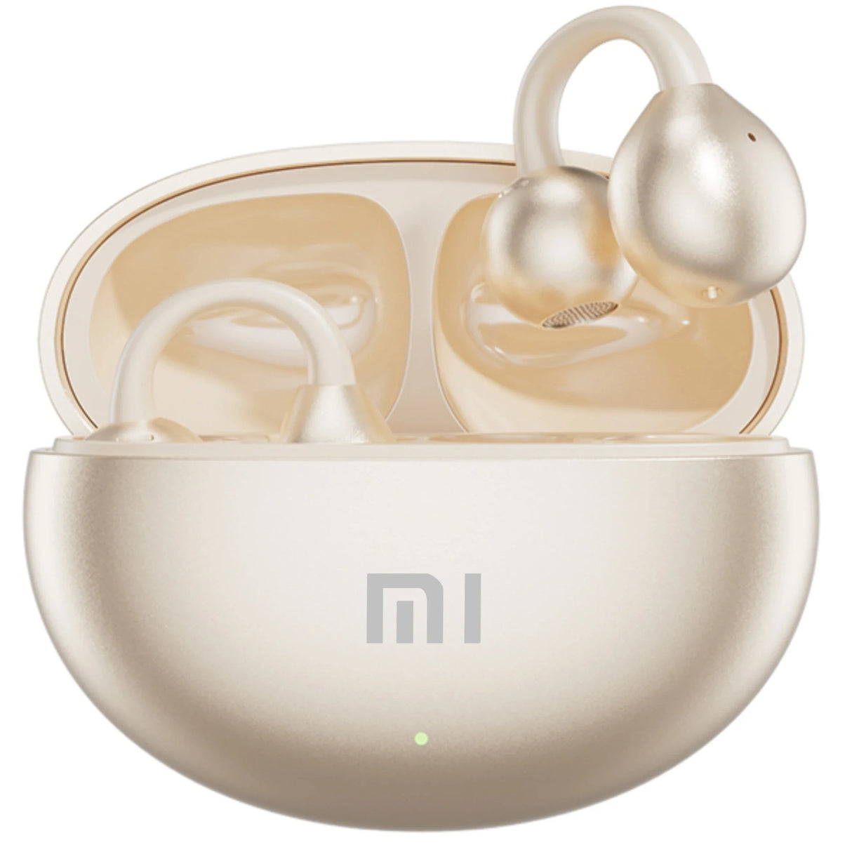 Wireless earbuds in a charging case with the Xiaomi (Mi) logo.