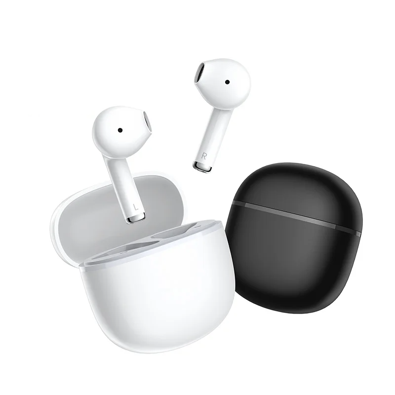 Wireless earbuds with charging cases.