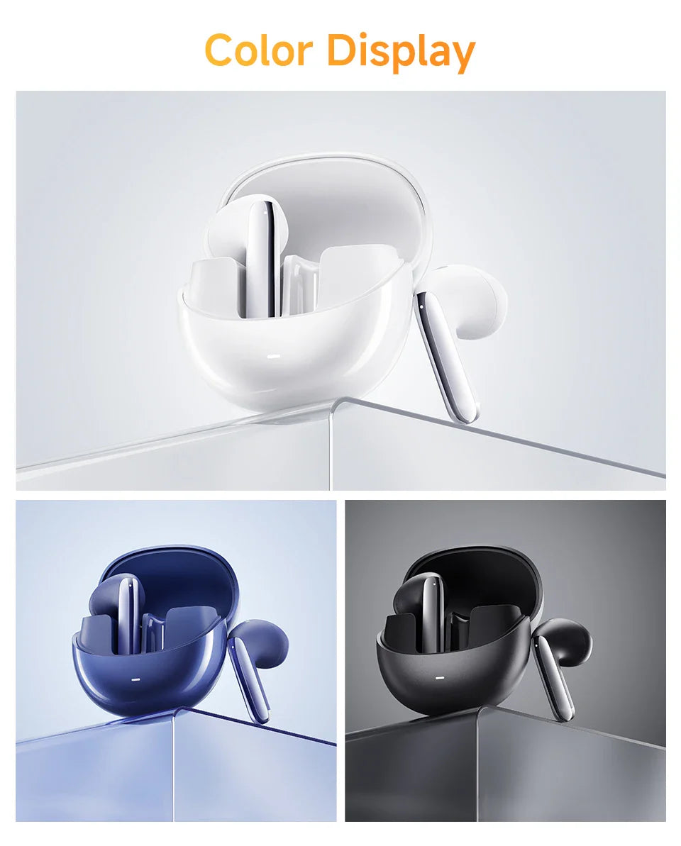 Wireless earbuds in charging cases.