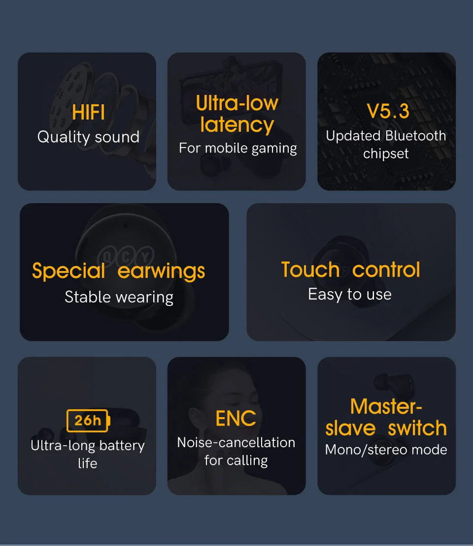 Wireless earbuds features.
