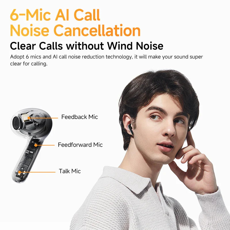 Wireless earbuds with noise cancellation.