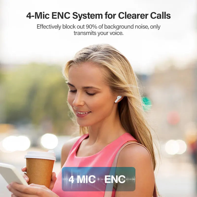 Wireless earbuds with noise cancellation.