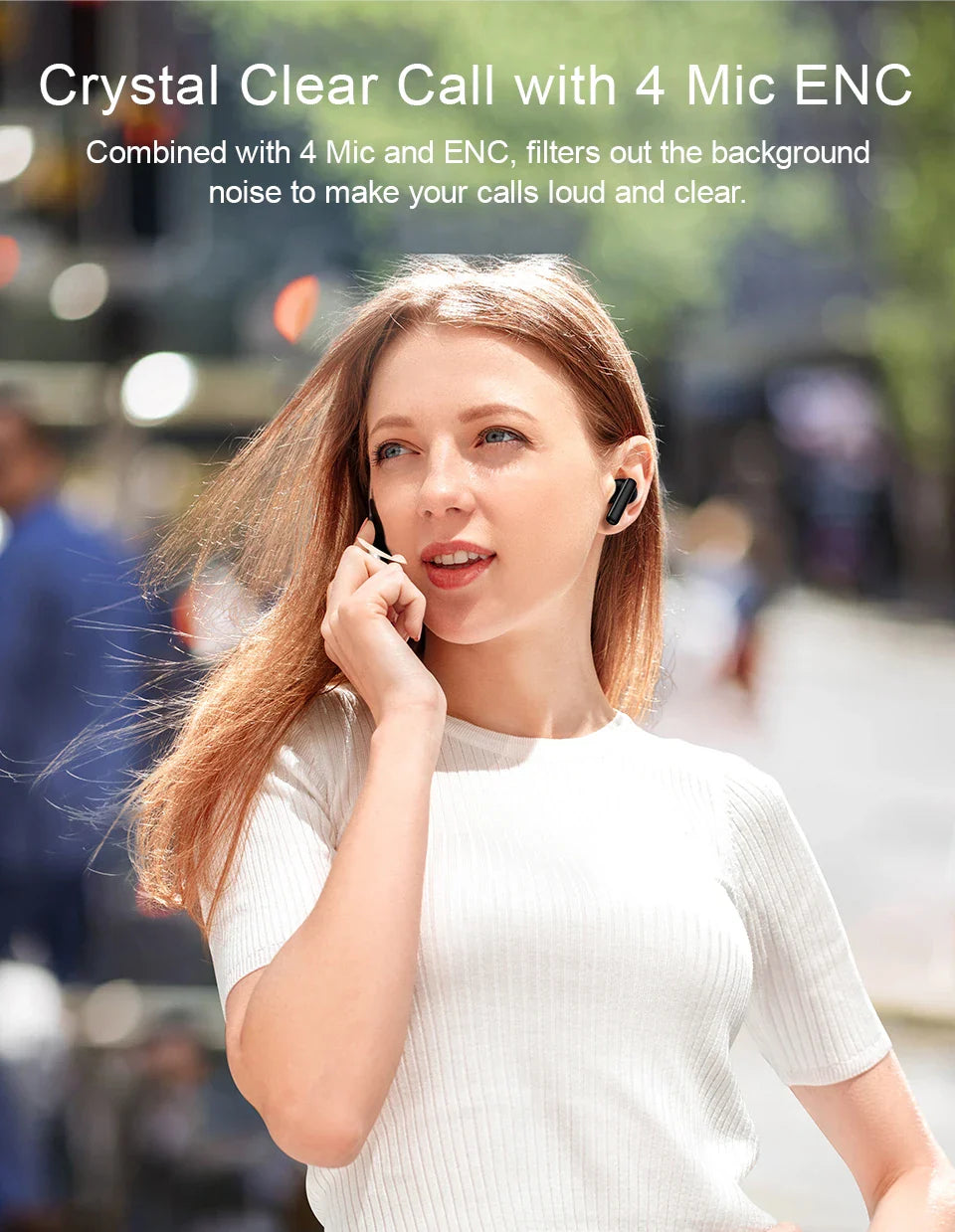 Wireless earbuds with noise cancellation.