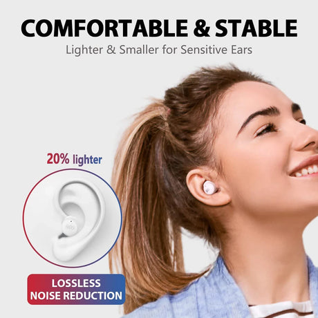 Wireless earbuds with noise reduction.