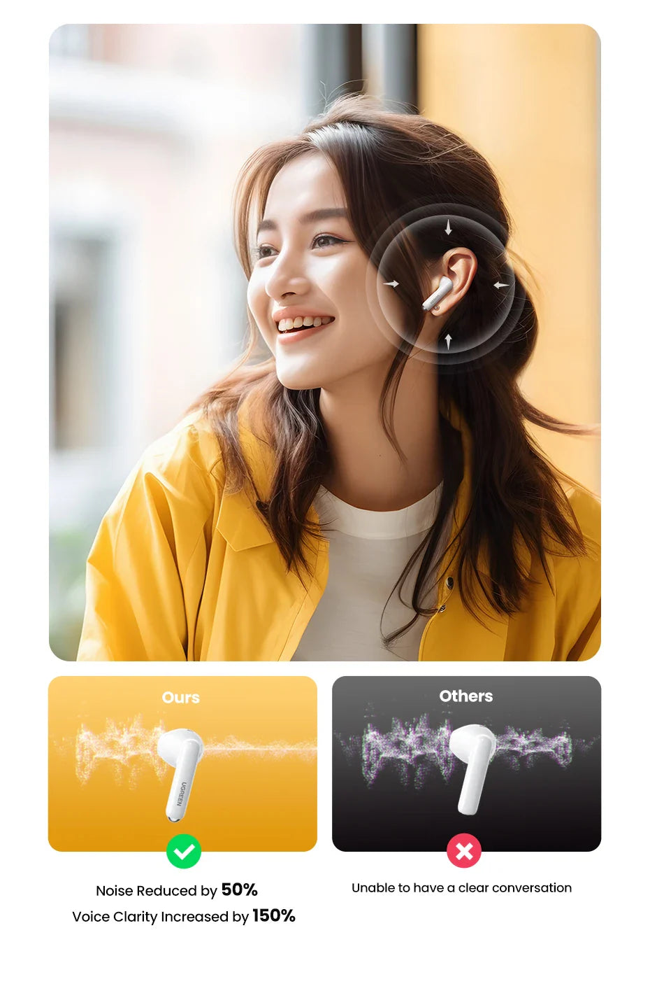 Wireless earbuds noise reduction comparison.