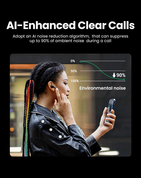 Wireless earbuds with noise reduction.